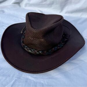 Minnetonka Brown Leather Western Fold Up Hat Size Large